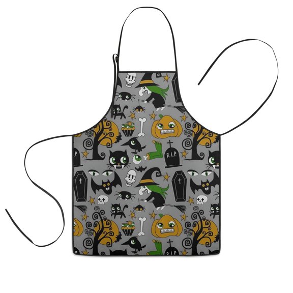 Halloween Witch Spooky Icons Pattern Kids Aprons for Girls and Boys,Adjustable Neck Strap Toddler Aprons for Kids Cooking Baking,23.6"x19"