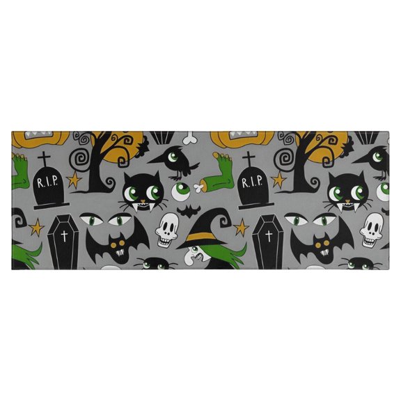 Halloween Witch Spooky Icons Pattern Kitchen Rug Mat,Kitchen Runner Rugs Non Skid Washable,Decorative Kitchen Floor Mats for Kitchen,Sink,Laundry,17"X47"