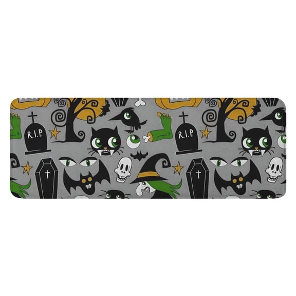 Halloween Witch Spooky Icons Pattern Kitchen Rug Mat,Kitchen Runner Rugs Non Skid Washable,Decorative Kitchen Floor Mats for Kitchen,Sink,Laundry,17"x47.2"