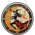 thumbnail image 1 of Halloween Witch Stained Glass Window Panel – Crescent Decor, Witchy Gothic Suncatcher, Fall Fantasy Window Hanging, 1 of 4