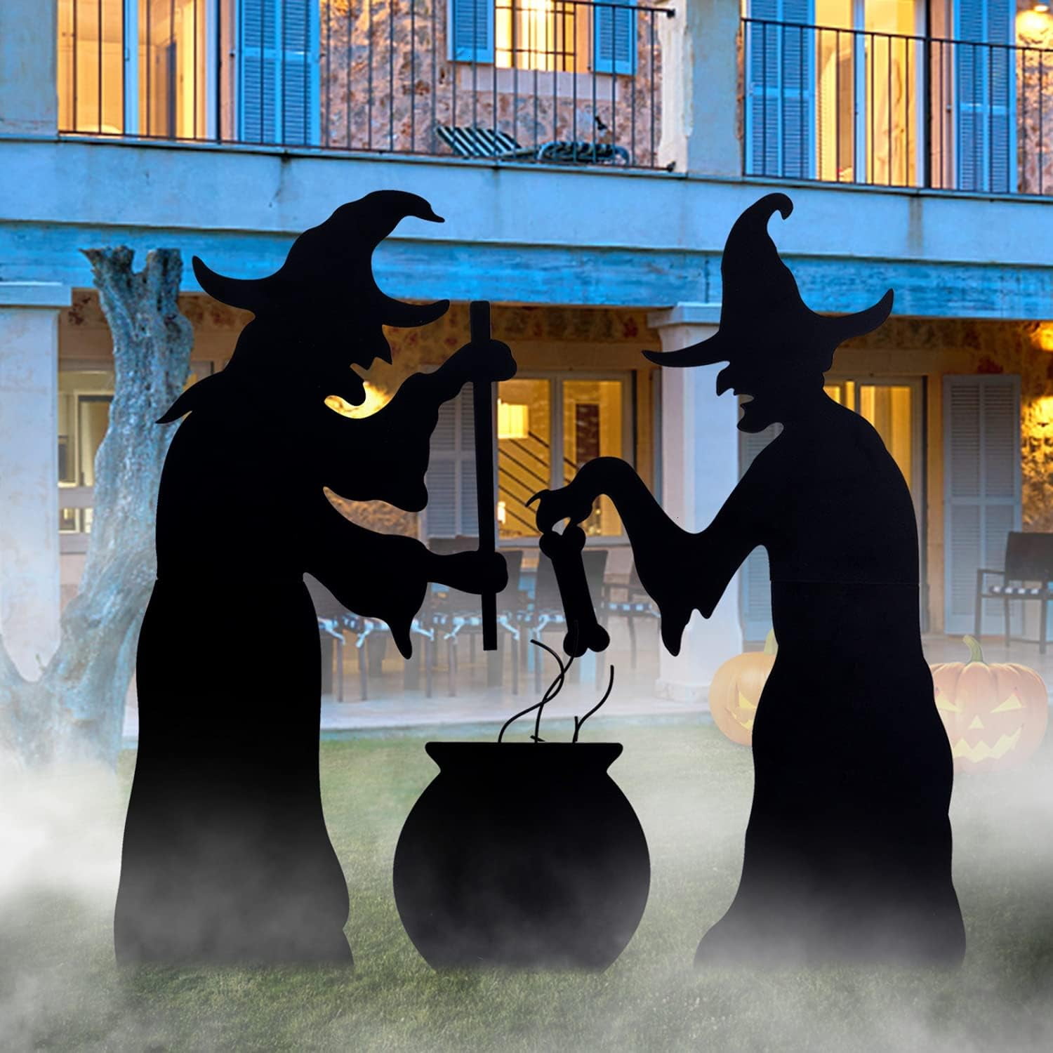 Halloween Witch Stakes with Cauldron, Set of 3 Metal Halloween Yard Stakes Scary Witch Yard ...
