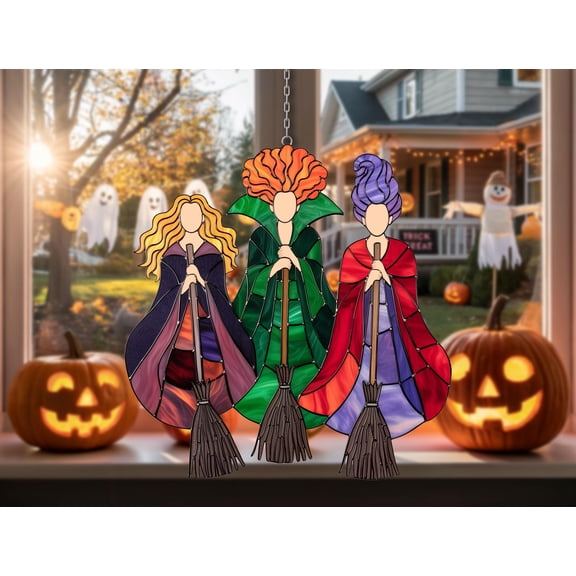 Halloween Witch Suncatcher | Handmade Wavy Acrylic Style Hanging Decor | Spooky Window Ornament Fall Gift