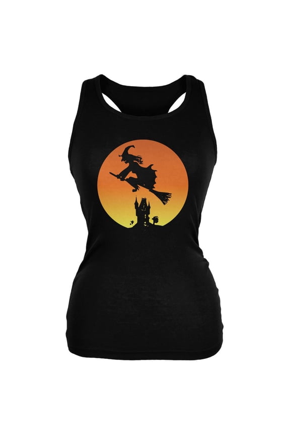 Halloween Witch Sunset Black Juniors Soft Tank Top - Large
