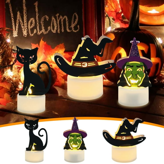 Halloween Witch Tea Lights Decoration, Halloween Flameless LED Candle Holder Lights Battery Operated for Halloween Party Table Home Spooky Decor