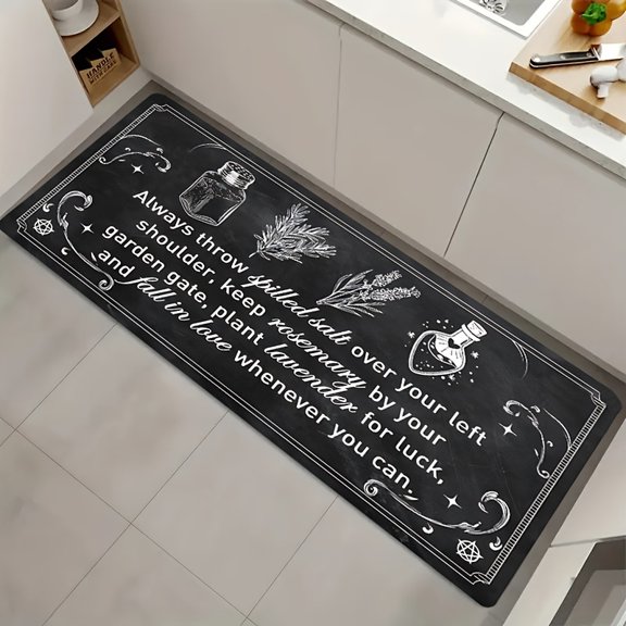 Halloween Witch-Themed Kitchen Rug, High-Quality Flannel, 0.43" Thick (1.09cm), Non-Slip Backing, >1.1 LB/sqft, Ideal for Gothic Home Decor in Kitchen & Dining Areas