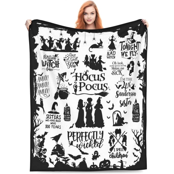 Halloween Witch Throw Blankets Hocus Pocus Blanket for Couch Sofa Bed Halloween Decorations Blanket Adults Kids