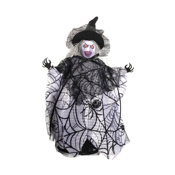 Halloween Witch Tree Topper Decoration, 10.2in Scary Witch Doll with Spider Web Dress Ornaments for Tree Tabletop Centerpiece Halloween Party Home Decor