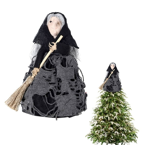 Halloween Witch Tree Topper Decoration, 11.8 Inch Witch Halloween Hanging Decorations for Halloween Desktop, Treetop, Fireplace, Home