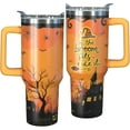 thumbnail image 1 of Halloween Witch Tumbler with Quote, 40oz Orange Spooky Cup with Handle & Straw, If the Broom Fits Ride It Fall Drinkware, 1 of 6