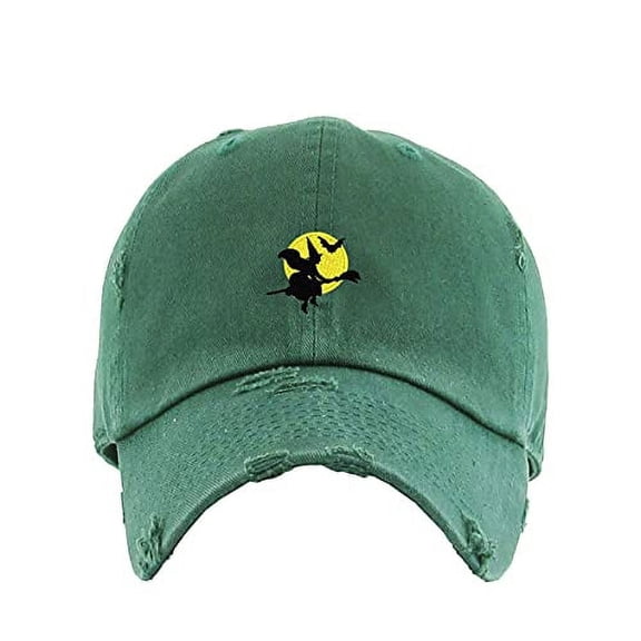 Halloween Witch Vintage Baseball Cap Embroidered Cotton Adjustable Distressed Dad Hat Hunter Green