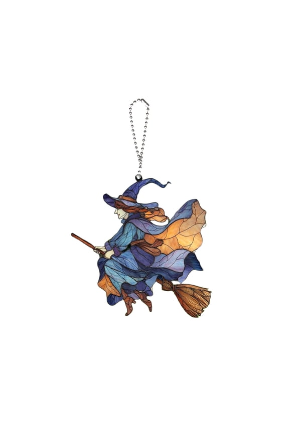 Halloween Witch Wall Art Hanging Ornament, Acrylic Witch Window Pendant Decor, Vintage Moon Design Blue, for Halloween Party Decor, Home Hanging Decoration, Backpack Keychain Charm