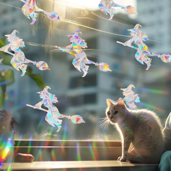 Halloween Witch Window Decals for Bird Strike Prevention - Reusable Rainbow Suncatcher Clings to Save Birds, Non-Adhesive Anti-Collision Stickers, Easy Remove No Residue - C