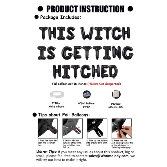 Halloween Witch This Witch Is Getting Hitched Aluminum Film Letter Balloon Banner Black Foil Letter Balloons for Bachelorette Party Bridal Shower Halloween Theme Engagement Celebration Party Decor