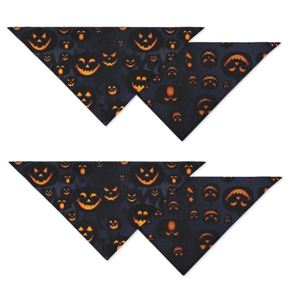Halloween Witch Wizard Dog Bandanas 2 Pack, Black Cat Skull Design Adjustable Double Sided Pet Scarf