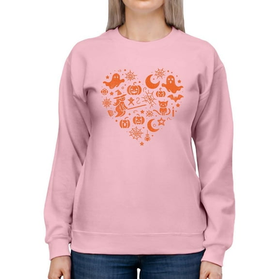 Halloween Witch and Ghost Heart Design Graphic - Women's Sweatshirt