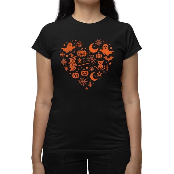 Halloween Witch and Ghost Heart Design Graphic - Women's T-shirt
