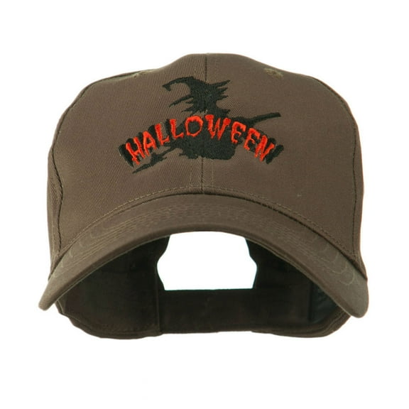 Halloween Witch in Flight Embroidered Cap - Brown OSFM