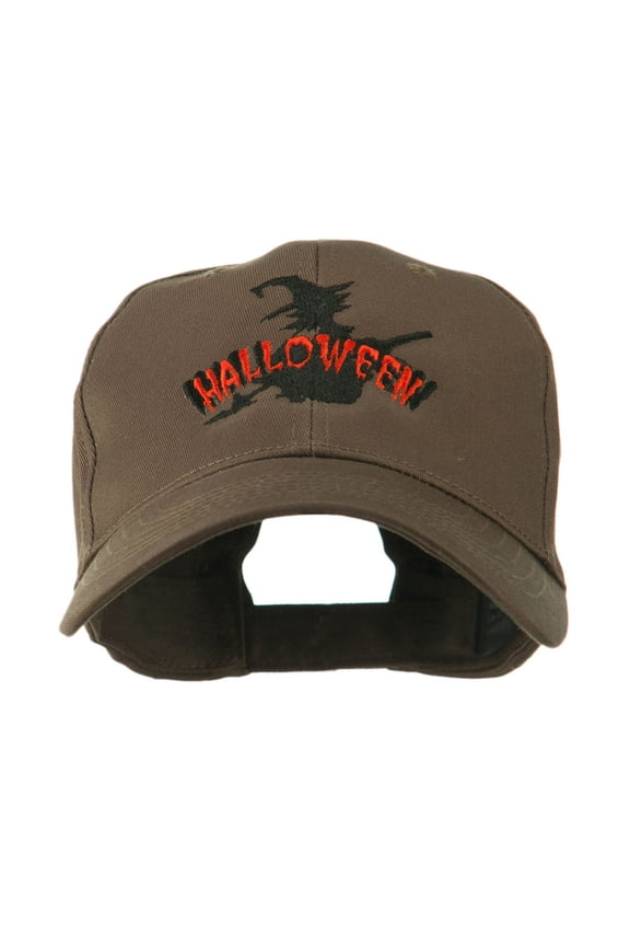 Halloween Witch in Flight Embroidered Cap - Brown OSFM