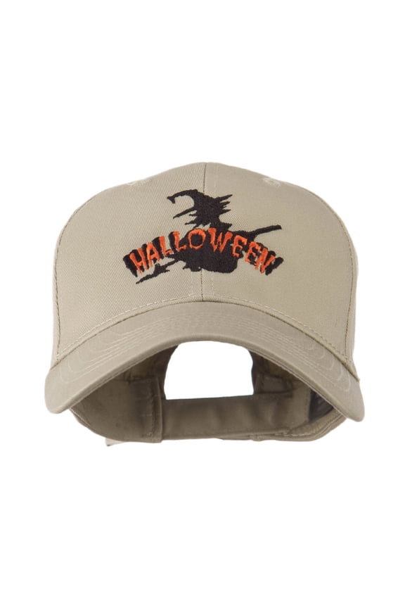Halloween Witch in Flight Embroidered Cap - Khaki OSFM
