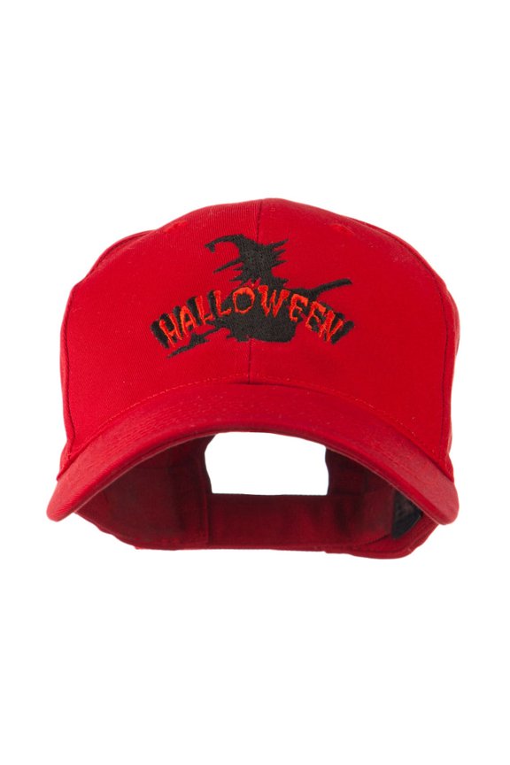 Halloween Witch in Flight Embroidered Cap - Red OSFM