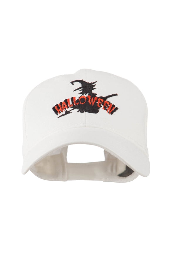 Halloween Witch in Flight Embroidered Cap - White OSFM