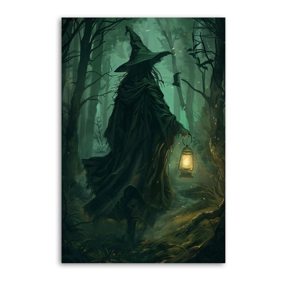 Halloween Witch in The Forest Picture Print Wall Art Poster Painting Canvas Posters Artworks Gift Room Aesthetic 24x36inch(60x90cm)