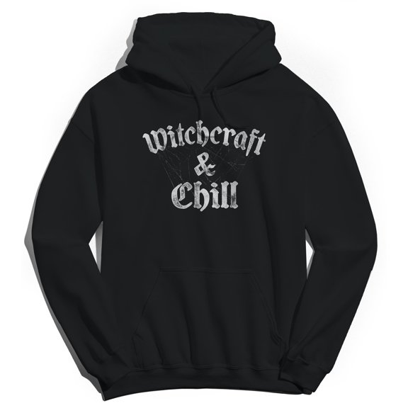Halloween Witchcraft And Chill Graphic Black Men's Cotton Pullover Hoodie