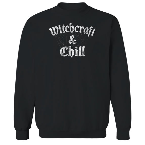 Halloween Witchcraft And Chill Graphic Black Men's Cotton Pullover Sweatshirt