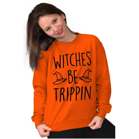 Halloween Witches Be Trippin Pun Women Plus Size Crewneck Sweatshirt Brisco Brands 4X