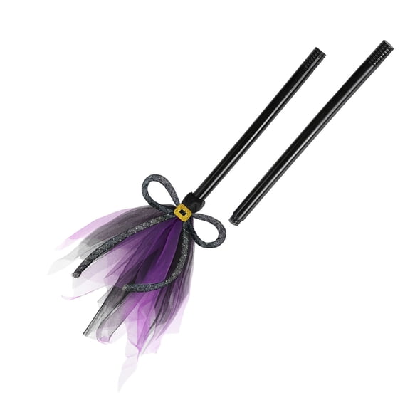 Halloween Witches Broom Purple Wizard Broomstick Decoration Prop with Bow Detail Accessory for Haunted House Party Cosplay Themed Event Use