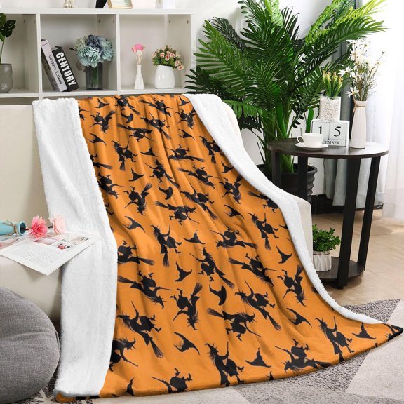 Halloween Witches on Brooms Pattern Blanket,Comfortable Soft Flannel Throw Blanket,All Season,Warm Lightweight Blankets for Sofa Bed Couch Living Room Chair,60"x80"