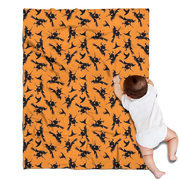 Halloween Witches on Brooms Pattern Blanket,Comfortable Soft Flannel Throw Blanket,All Season,Warm Lightweight Blankets for Sofa Bed Couch Living Room Chair,30"x40"