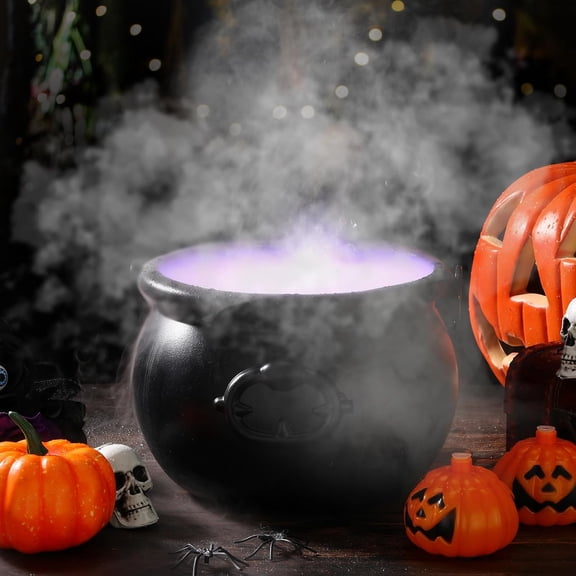 Halloween Witches Cauldron 8 Plastic Smoking Cauldron Punch Bowl Decorations with Handle Mist Maker Fogger 12 LED Lights Fog Machine Atomizer Large Smoking Pot for Indoor Outdoor Parties