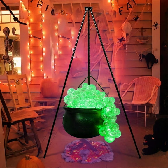 Halloween Witches Cauldron Decor with Light Up Effects - Vintage Style Black Cauldron on Metal Tripod for Witch Party Decorations, Outdoor Yard Displays and Spooky Haunted House Props