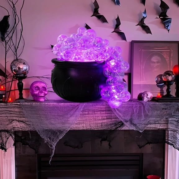 Halloween Witches Cauldron Decorations, DIY Bubbling Large Cauldron Bowl Set with Remote Control Clear Plastic Balls and String Light for Halloween Hocus Pocus Party Indoor Outdoor Decor