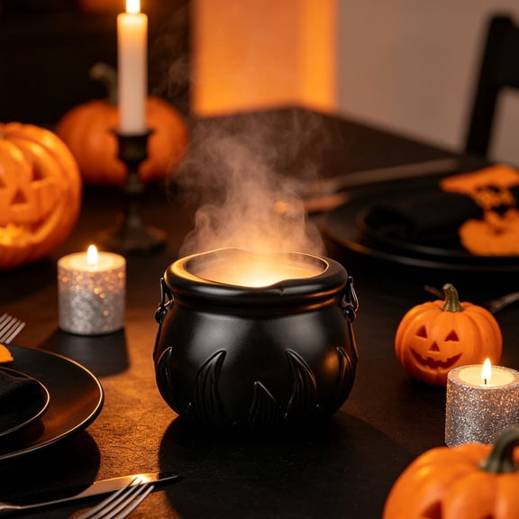 Halloween Witches Cauldron Plastic Cauldron Punch Bowl Decorations with Handle Mist Maker Fogger 12 LED Lights Fog Machine Atomizer Large Smoking Pot for Indoor Outdoor Parties