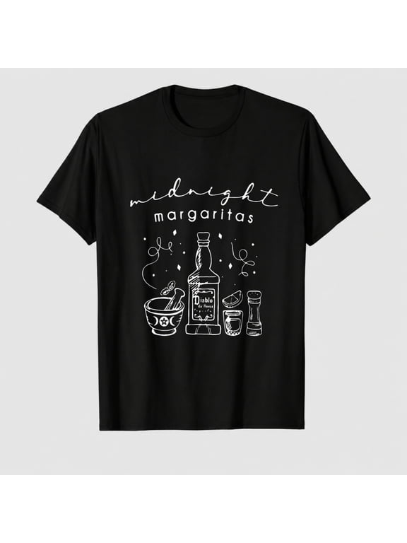 Halloween Witches Shirt Women Midnight Margaritas T-Shirt Novelty Graphic Witchy Party Tees Magic Shirt