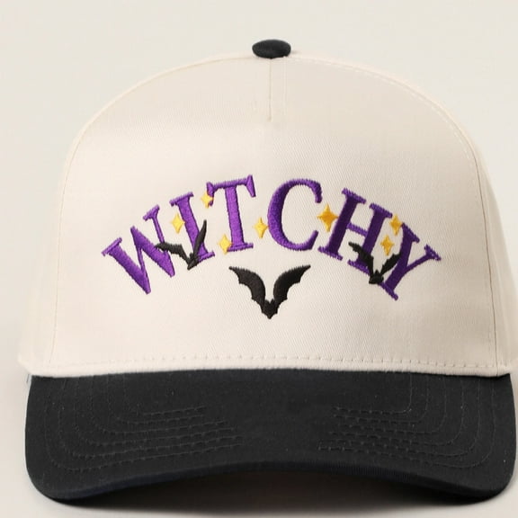 Halloween Witchy Baseball Cap Adjustable Witch Hat with Purple Letters & Bats, Lightweight TrickorTreat Party Hat for Women & Men, Costume Party Accessory (NonStretch Fit), Trick Or Treat , S