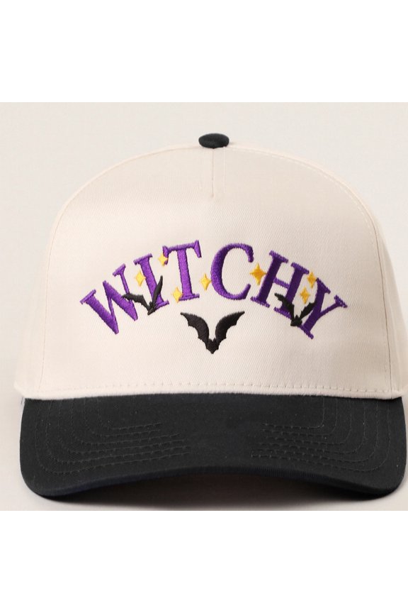 Halloween Witchy Baseball Cap Adjustable Witch Hat with Purple Letters & Bats, Lightweight TrickorTreat Party Hat for Women & Men, Costume Party Accessory (NonStretch Fit), Trick Or Treat , S