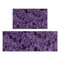 Halloween Witchy Elements Pattern Kitchen Rugs Sets Of 2,Anti Fatigue Kitchen Mat Rugs Non Slip Washable,Decorative Kitchen Floor Mats for Kitchen,Sink,Laundry,17"x30" 17"x47"