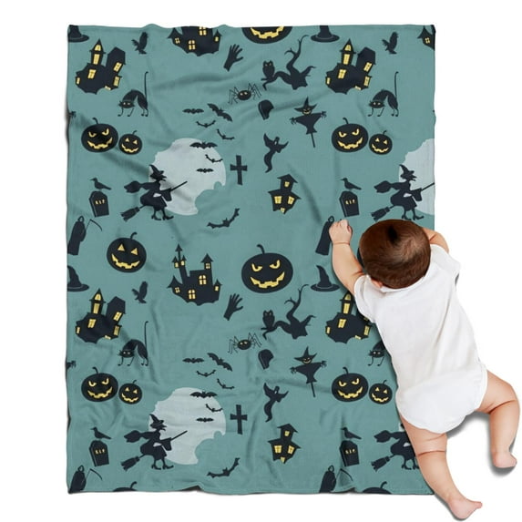 Halloween Witchy Motifs Pattern Blanket,Comfortable Soft Lamb Wool Throw Blanket,All Season,Warm Lightweight Blankets for Sofa Bed Couch Living Room Chair,30"x40"