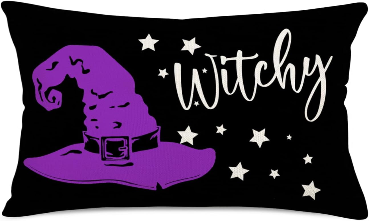 GEEORY Halloween Ghost Striped Pillow Cover 12x20 Inch - Fall Decor Lumbar Pillow Case