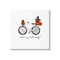 Halloween Witty Calligraphy Patterned Pumpkins Cat Bicycle Transportation Graphic Art Gallery-Wrapped Canvas Print Wall Art