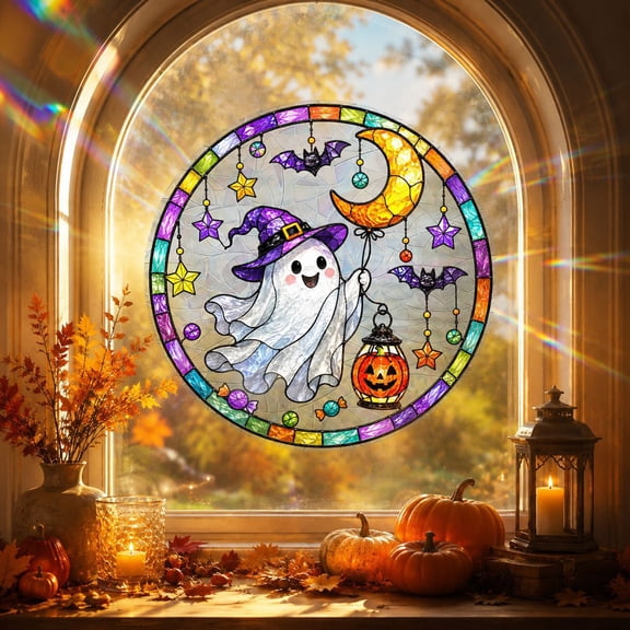 Halloween Wizard Ghost Window Cling Decoration, Moon Magic Bottle Static Sticker Suncatcher 12FT, Creative Glass Ornament For Holiday Indoor Window Display