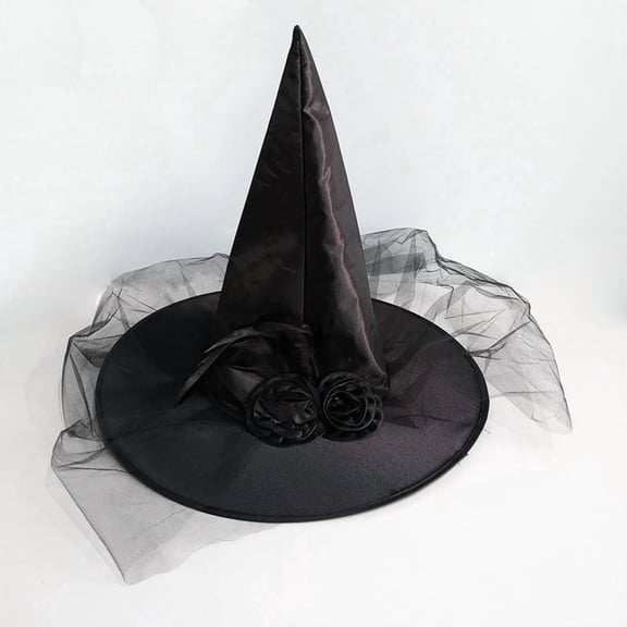 Halloween Wizard Hat Costume Accessory Pointed Cap, Foldable Lightweight Flower Mesh Design, for Party Dress Up Cosplay Halloween Festival Decoration