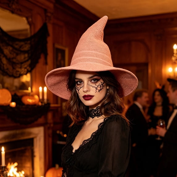 Halloween Wizard Hat, Cotton Gauze Knitted Witch Hat Adult Pointed Magician Hat for Cosplay, Costume Party, Trick or Treat, Carnival and Dress Up