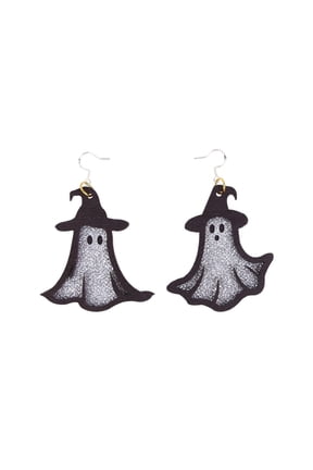 Halloween Wizard Hat Earrings Wooden Funny Spooky Cartoon Ghost Candy Little Devil Black Cat Pumpkin Dwarf Dangle Earrings Jewelry Charms Decor for Women Ladies 6.5cm