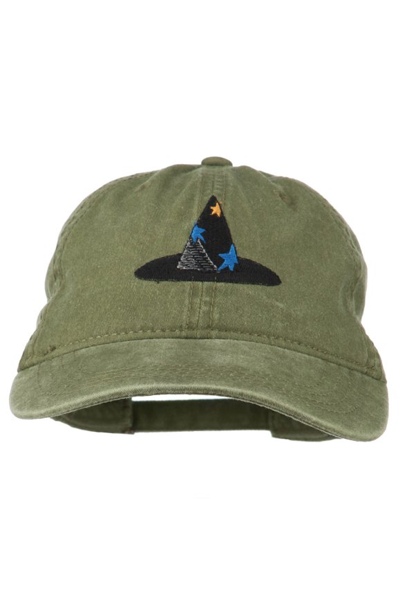 Halloween Wizard Hat Embroidered Cap - Olive Green OSFM