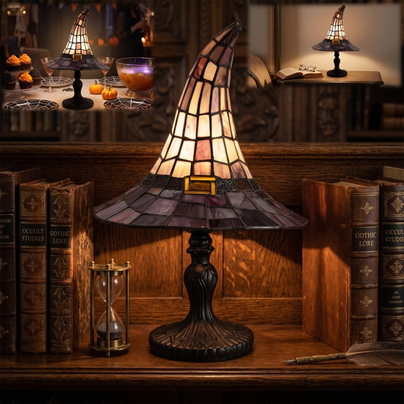 Halloween Wizard Hat LED Night Light, Gothic Resin Witch Hat Lamp,USB Powered Decor Table Lamp for Bedroom Bookshelf Party(3.94"×3.94"×7.09")