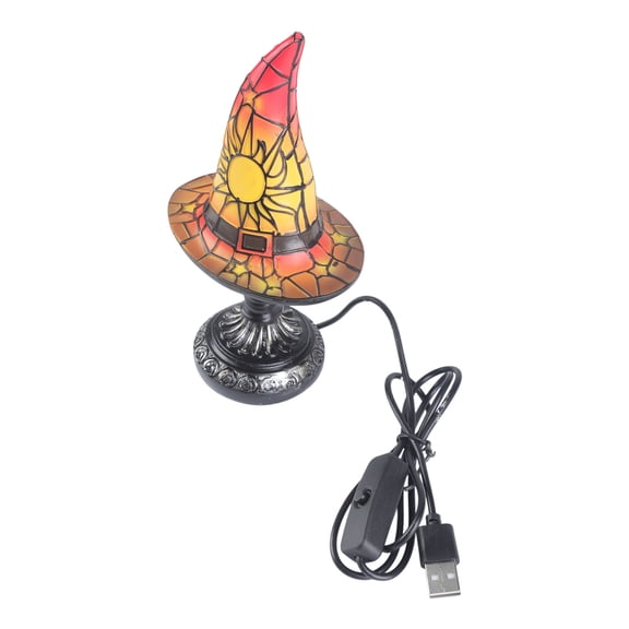 Halloween Wizard Hat USB Powered Nightlight Handcrafted LED Resins Colorful Witch Hat Table Lamp For Desktop Display
